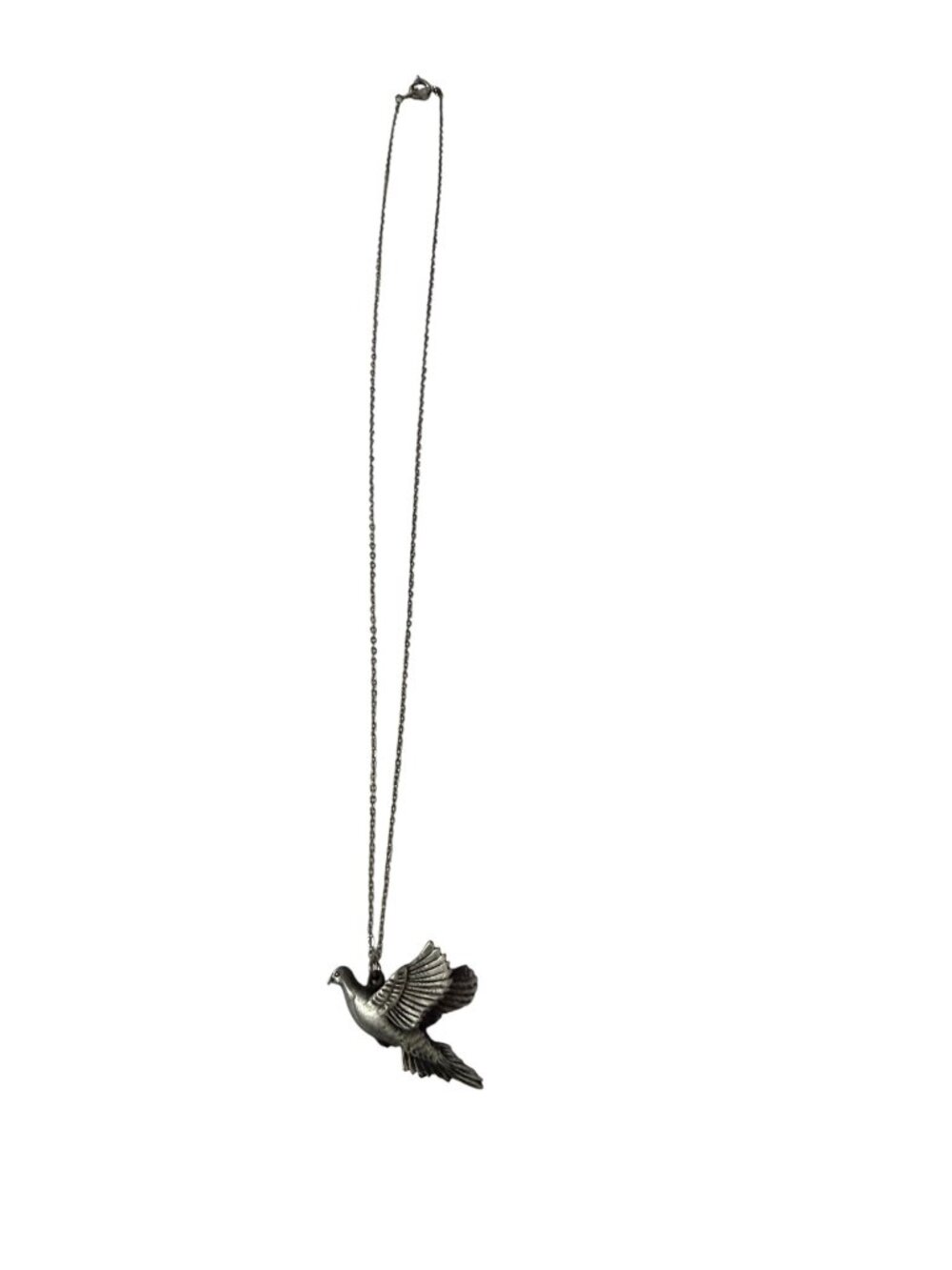 Vintage Flying Dove Pendant Necklace Nakagawa Marked Chain Silver Tone 16 Inch